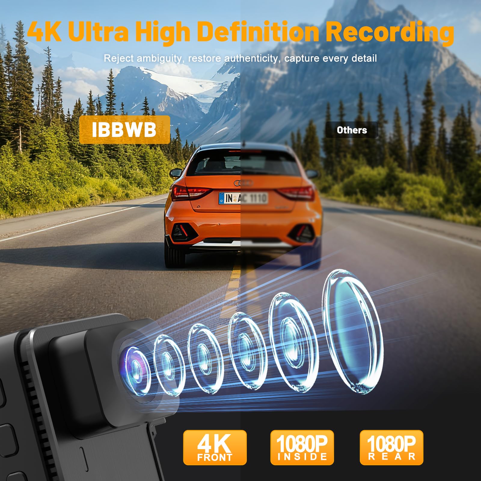 3-Channel 4K Dash Cam | Front, Interior & Rear | 360° Coverage, Night Vision